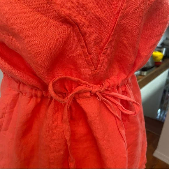 Talbots Pure Irish Linen Drawstring Waist Top Size 6 Coral PleatedBib Lagenlook - Picture 10 of 12